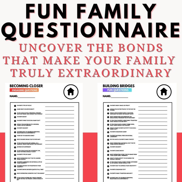 Family Questionnaire | Get to Know Parents Questions | Teen Kids Biography Activity | Mom Dad Bonding Icebreaker Reunion Challenge Game Quiz