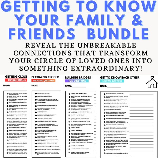 Family Get To Know Bundle | Game Night Reunion Question| Bonding Interactive Activity | Group Discussion Starter | Extended Quiz Trivia Gift