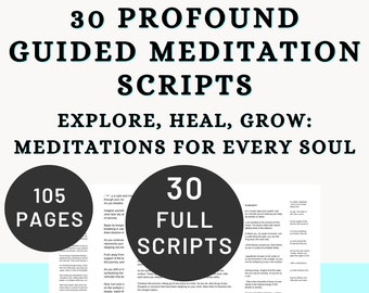 Guided Meditation 30 Scripts Bundle | Therapy Aid Mindfulness Visualization Affirmations | Imagery Breathing Stress Trauma Yoga Anxiety Pdf