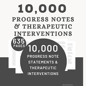 Therapy Progress Note Statements | Therapeutic Intervention Assessment Counselor Plan Workbook Therapist Treatment Session Cheat Sheet Tool