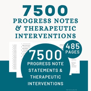 Therapy Progress Note Statements | Therapeutic Interventions Resource Counselor Documentation Workbook Therapist Worksheet Treatment Session