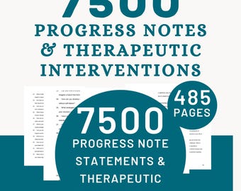 Therapy Progress Note Statements | Therapeutic Interventions Resource Counselor Documentation Workbook Therapist Worksheet Treatment Session
