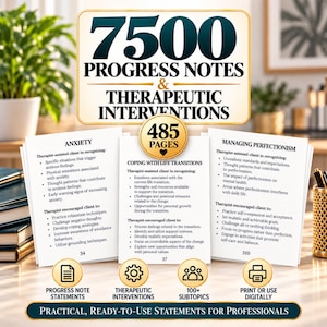 Therapy Progress Note Statements | Therapeutic Interventions Resource Counselor Documentation Workbook Therapist Worksheet Treatment Session