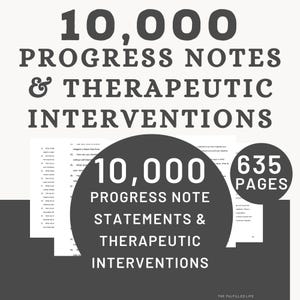 Therapy Progress Note Statements | Therapeutic Intervention Assessment Counselor Plan Workbook Therapist Treatment Session Cheat Sheet Tool