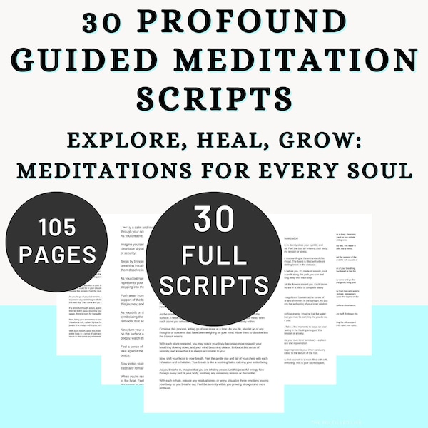 Guided Meditation 30 Scripts Bundle | Therapy Aid Mindfulness Visualization Affirmations | Imagery Breathing Stress Trauma Yoga Anxiety Pdf