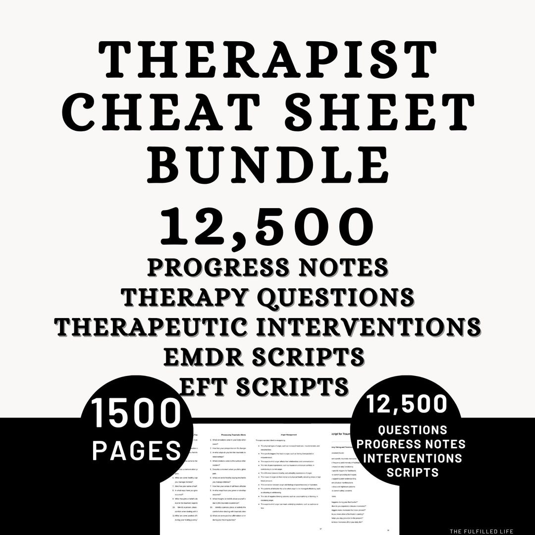 Therapist Cheat Sheet Bundle | Progress Notes Questions Scripts Therapy ...