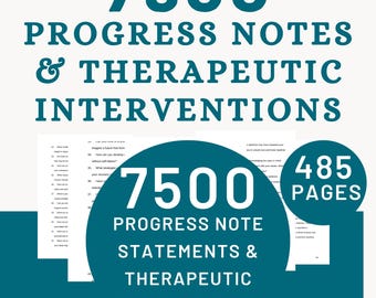 Therapy Progress Note Statements | Therapeutic Interventions Resource Counselor Documentation Workbook Therapist Worksheet Treatment Session
