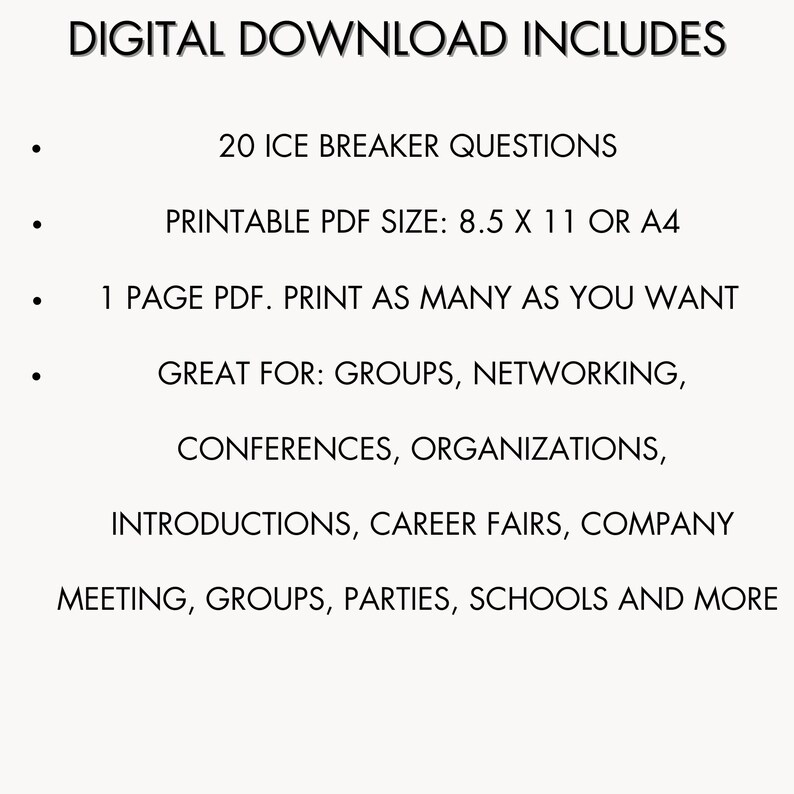 Group Favorites Survey Printable Networking Questionnaire Etsy