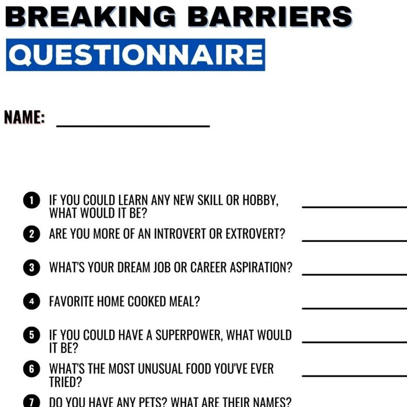 Group Favorites Survey Printable Networking Questionnaire Etsy