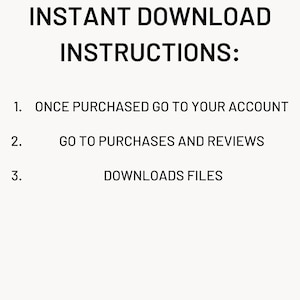 Puede incluir: Fondo blanco con texto negro. El texto dice "INSTRUCCIONES DE DESCARGA INSTANT&Aacute;NEA:" seguido de pasos numerados: "1. UNA VEZ COMPRADO, VE A TU CUENTA", "2. VE A COMPRAS Y RESE&Ntilde;AS" y "3. DESCARGA ARCHIVOS".