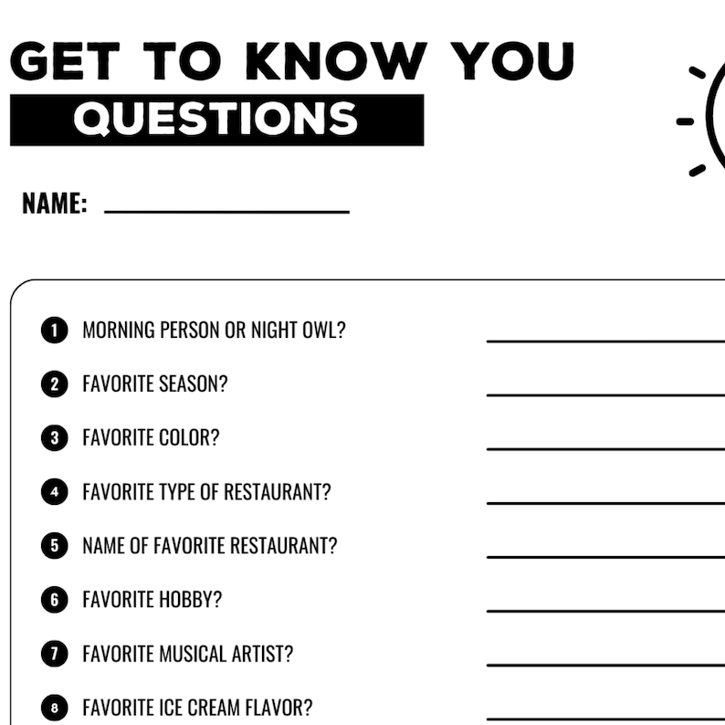Get to Know You Questions Favorites Icebreaker Survey Coworker About Me