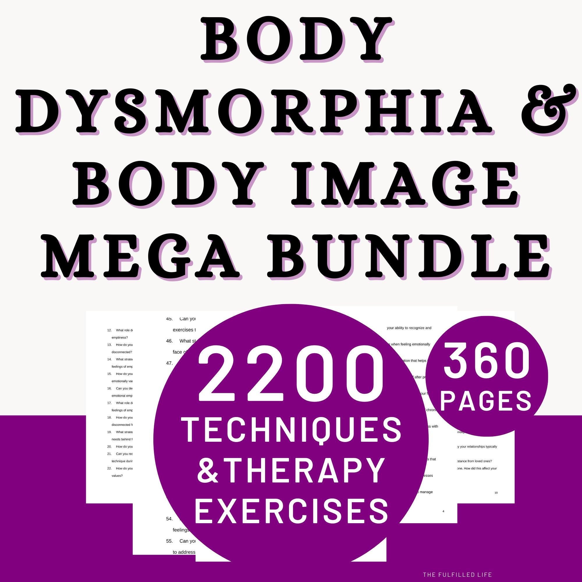 Body Image Therapy Bundle | Body Dysmorphia Issues Techniques Workbook | Positivity Treatment Worksheet Weight Disorder Anorexia Journal