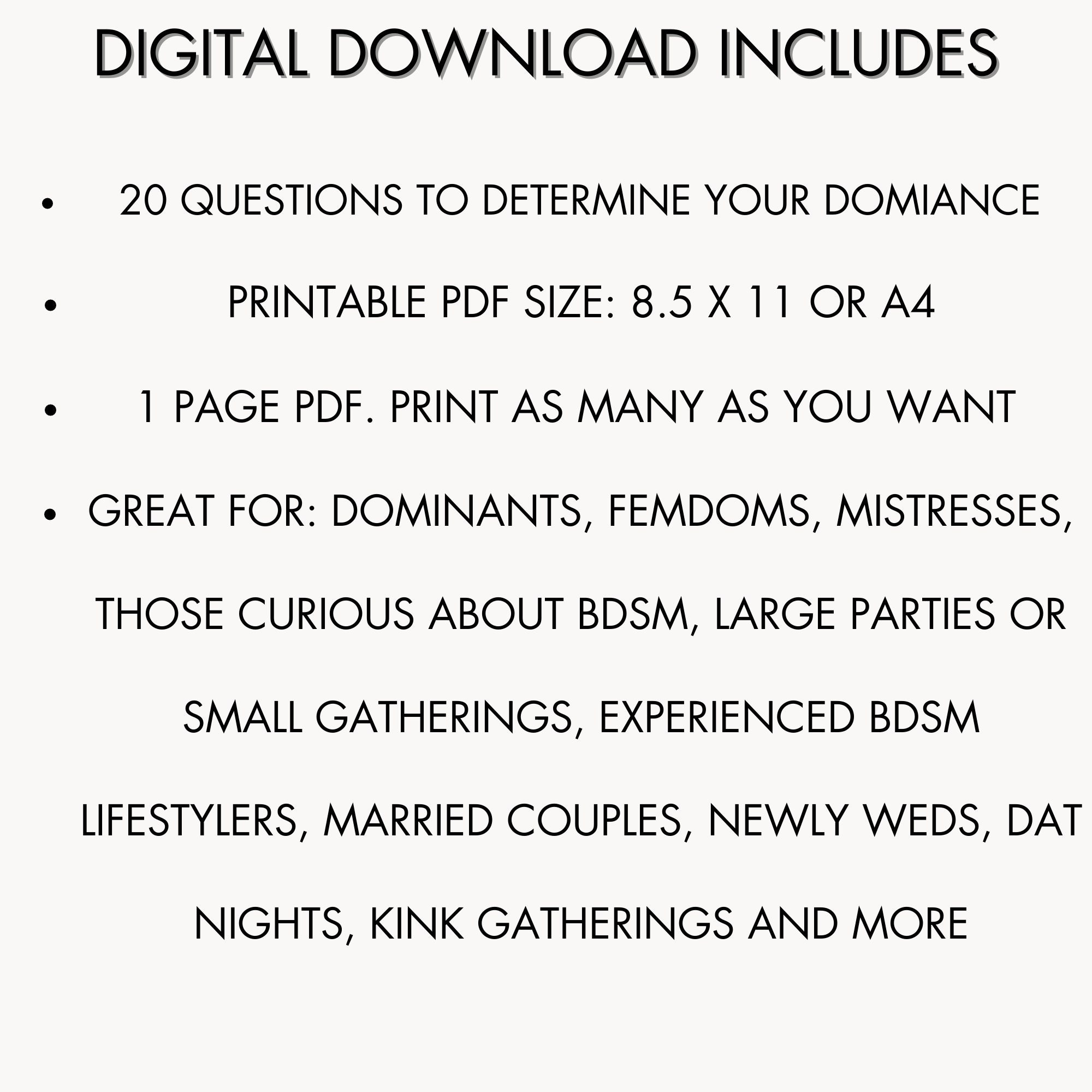 Dominant Test Questionnaire Bdsm Quiz Questions Activities Etsy