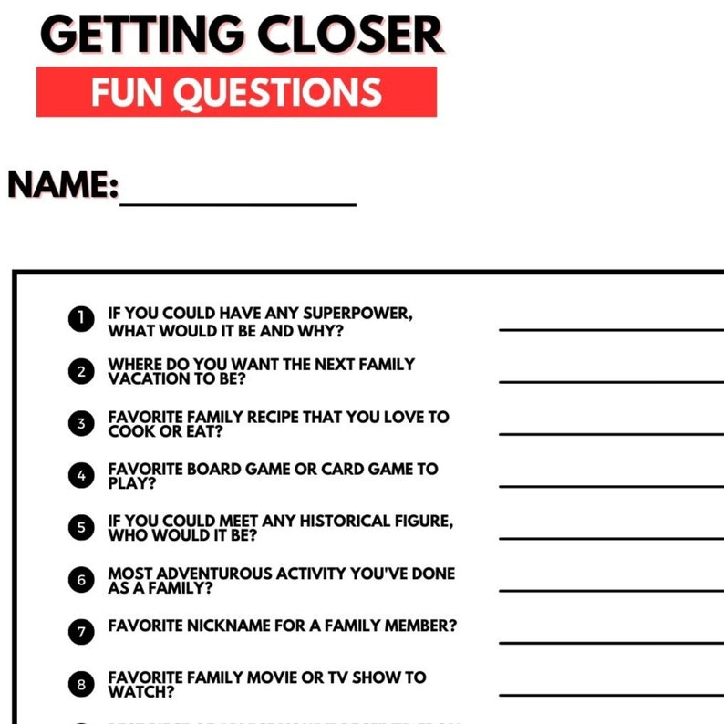 Get to Know Your Family Questions Parents Questionnaire Teen Kids