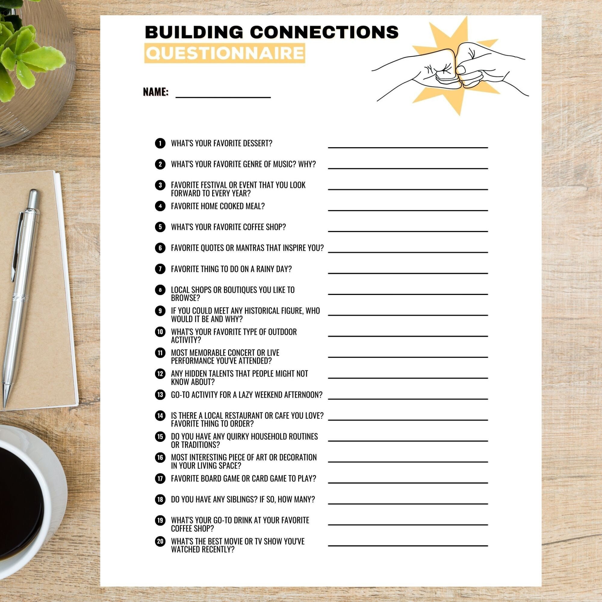 Roommate Questionnaire Friends Neighbor Questions Printable - Etsy