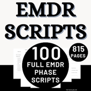EMDR Scripts | Eye Movement Desensitization Reprocessing Therapy Worksheets Phases | Therapist Intervention Resourcing Workbook Cheat Sheet