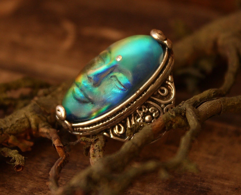 Dainty rings for women Silver plated magic art deco ring Unusual resin jewelry witch jewelry