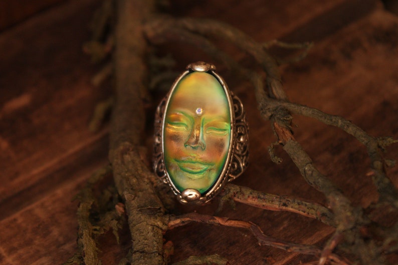 Dainty rings for women Silver plated magic art deco ring Unusual resin jewelry witch jewelry