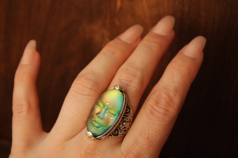 Dainty rings for women Silver plated magic art deco ring Unusual resin jewelry witch jewelry
