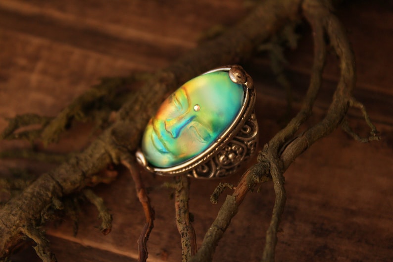 Dainty rings for women Silver plated magic art deco ring Unusual resin jewelry witch jewelry