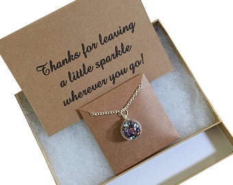 Necklace featuring Glitter Ball Glass Globe Filled with Sparkles - Boxed Gift with a Beautiful Thank You Card, 30"