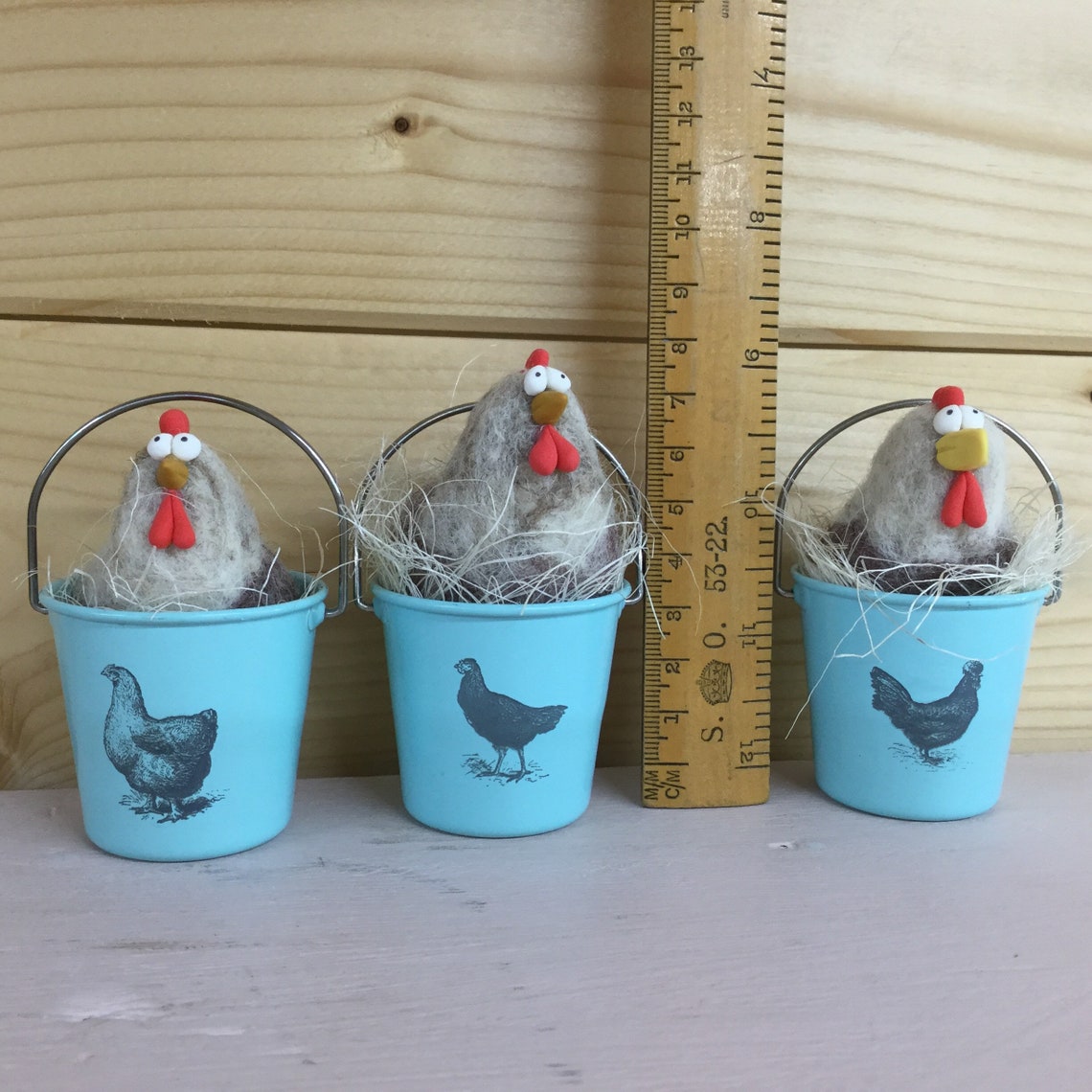 Chicken gift in a sweet little bucket Handmade Rustic Unique Etsy