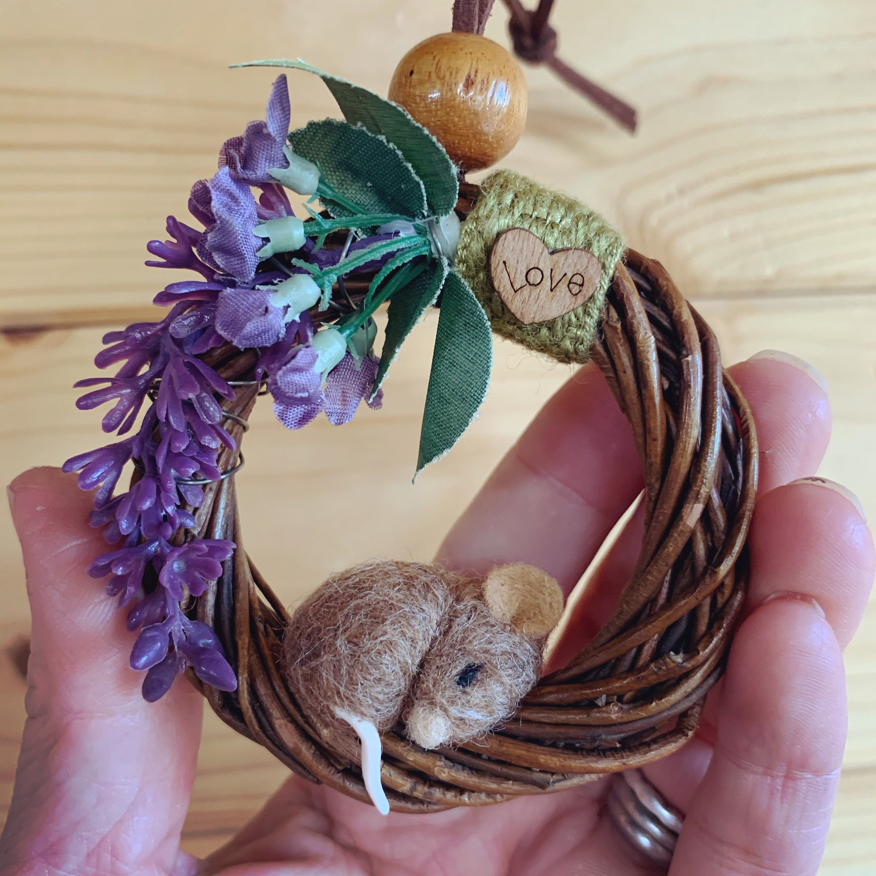 Miniature wreath curled up sleepy Mice Handmade Rustic | Etsy