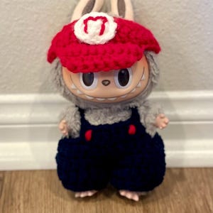 Costume di Halloween da Super Mario di Labubu! Solo tuta e cappello all&#39;uncinetto