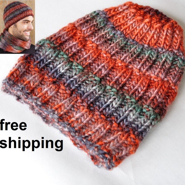 Bonnet pour homme, pure laine vierge, tricoté à la main, accessoire d'hiver, couleurs variées, envoi gratuit vers UE