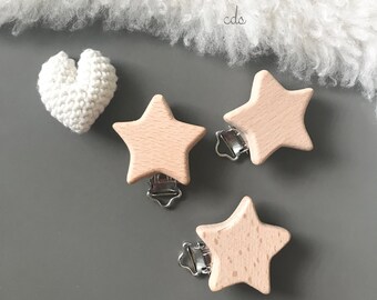 Wooden Star Clip/ Star Clips/ Eco Beech Wood Clip/ Natural Wood Pacifier Clip/ Natural Wood Dummy Holder/ Wood Suspender Clip