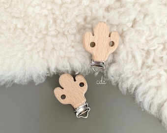 Wooden Cactus Clip/ Natural Wood Pacifier Clips/ Natural Wood Dummy Holder/ Wood Suspender Clip/ Organic Beech Wood