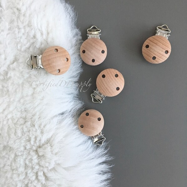 2 Certified Organic Wood Pacifier Clips/ Natural Suspender Clip/ Soothie Pacifier/ Eco/ 0-6 months/ Toy Clip/ Dummy Clip/ Pacifier Newborn
