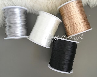 2m Satin Cord/ Naylon Cord/ Beading Supplies/ Necklace Cord/ Rattail Cord/ Knotting Cord/ Beading Cord/ Black/ White/ Gray/ Gold