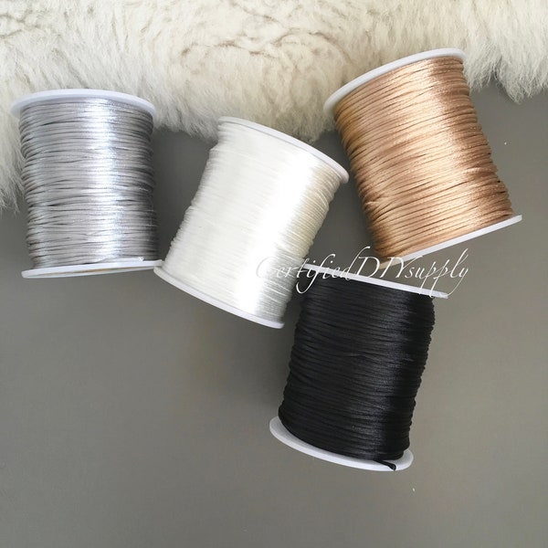 Cordon de satin de 2 m/ Cordon Naylon/ Fournitures de perles/ Cordon de collier/ Cordon de queue de rat/ Cordon de nouage/ Cordon de perles/ Noir/ Blanc/ Gris/ Or