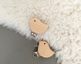 Wooden Bird Clip/ Natural Wood Pacifier Clips/ Natural Wood Dummy Holder/ Wood Suspender Clip/ Organic Beech Wood