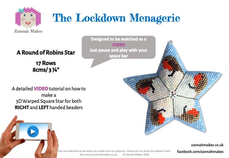 9. A Round of Robins 3D Warped Square Star Beading Pattern, The ninth of the LOCKDOWN Menagerie Collection, New style Video Tutorial. image 2