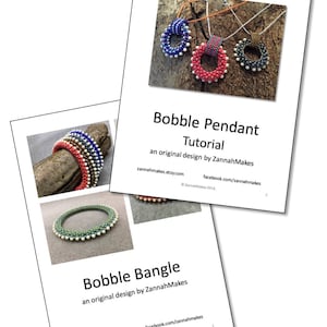 Beading photo tutorial pattern instructions two pattern bundle. Beaded pendant and bangle with bobble drops. PRAW and CRAW