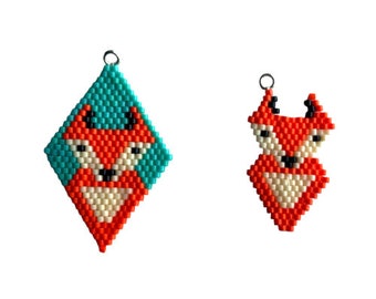 Brick Stitch Fox Charm, beaded diamond shape, earrings, charm bracelet. Goes with the Lockdown Menagerie Skulk of Foxes Star