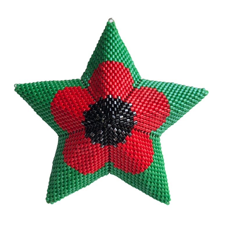 3D Peyote Poppy Warped Square Star, Hanging ornament, New video style pattern, Geometric Beading Pattern, Remembrance Star image 8