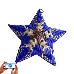 Reindeer Stag Star, 3D Peyote Star, warped square, Rudolf the Red Nosed Reindeer, Geometric Beading Pattern.