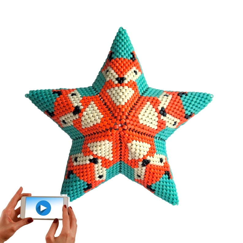 3D Peyote Fox Warped Square Star, new style VIDEO tutorial, Geometric Beading Pattern, Fox Beaded Star Tutorial image 1