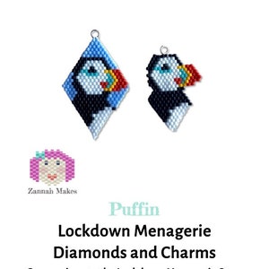 Brick Stitch Puffin Charm, beaded diamond shape, earrings, charm bracelet. Goes with the Lockdown Menagerie Circus of Puffins Star image 6
