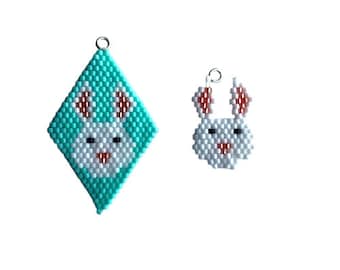 Brick Stitch Rabbit Bunny Charm, beaded diamond shape, earrings, charm bracelet. Goes with the Lockdown Menagerie Fluffle of Bunnies Star