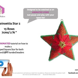 3D Peyote Star, Christmas Poinsettia Star 2, warped square, Geometric Beading Pattern. image 2