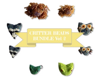 Critter Bead Bundle Vol 2, Raccoon, Frog, Owl and Highland Cow. 3D Peyote Beaded Bead, Geometric Beading Pattern