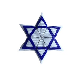 Traditional Star of David 3D warped square Peyote Star, Hanukkah Chanukah Geometric Beading Pattern, Blue and White Beaded Star image 3
