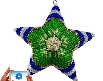 FRUIT SALAD COLLECTION. Kiwi 3D Warped Square Beaded Star Tutorial. New style Video Tutorial.