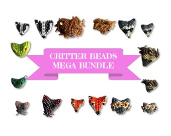 Critter Bead MEGA BUNDLE, Fuchs, Maus, Dachs, Igel, Waschbär, Frosch, Eule & Highland Kuh. 3D Peyote Perlen, Geometrisches Perlenmuster