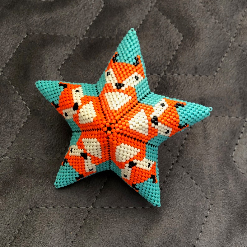 3D Peyote Fox Warped Square Star, new style VIDEO tutorial, Geometric Beading Pattern, Fox Beaded Star Tutorial image 5