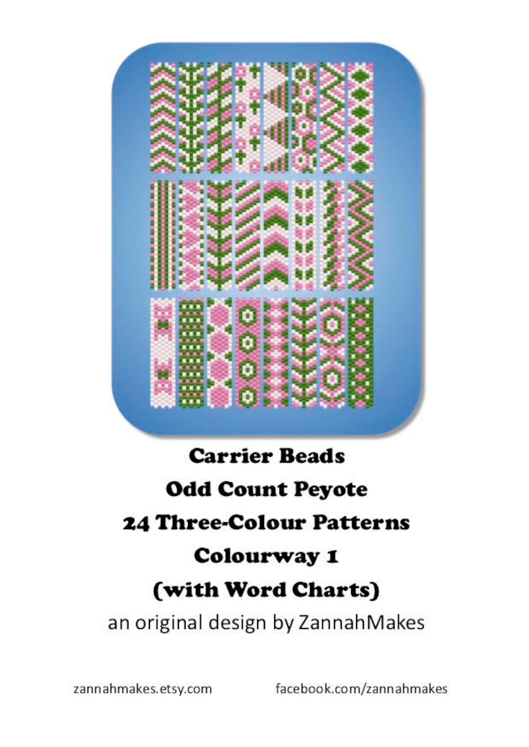 Colour Carrier Bead Patterns, Odd Count Peyote, Three-colour